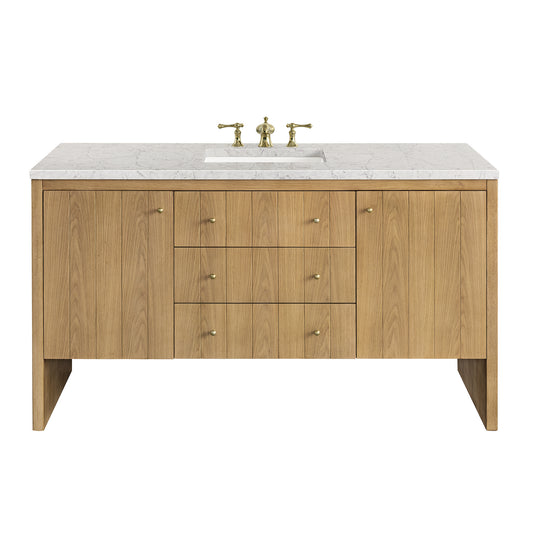 James Martin Vanities Hudson 60" Light Natural Oak Single Vanity With 3cm Eternal Jasmine Pearl Top With FreePower Wireless Charger