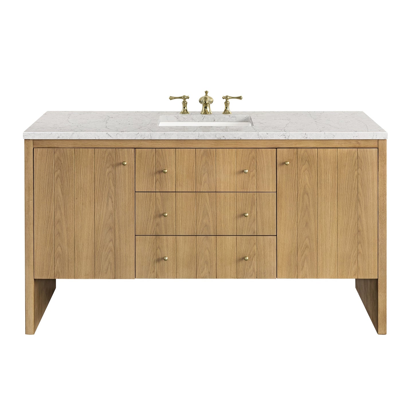 James Martin Vanities Hudson 60" Light Natural Oak Single Vanity With 3cm Eternal Jasmine Pearl Top