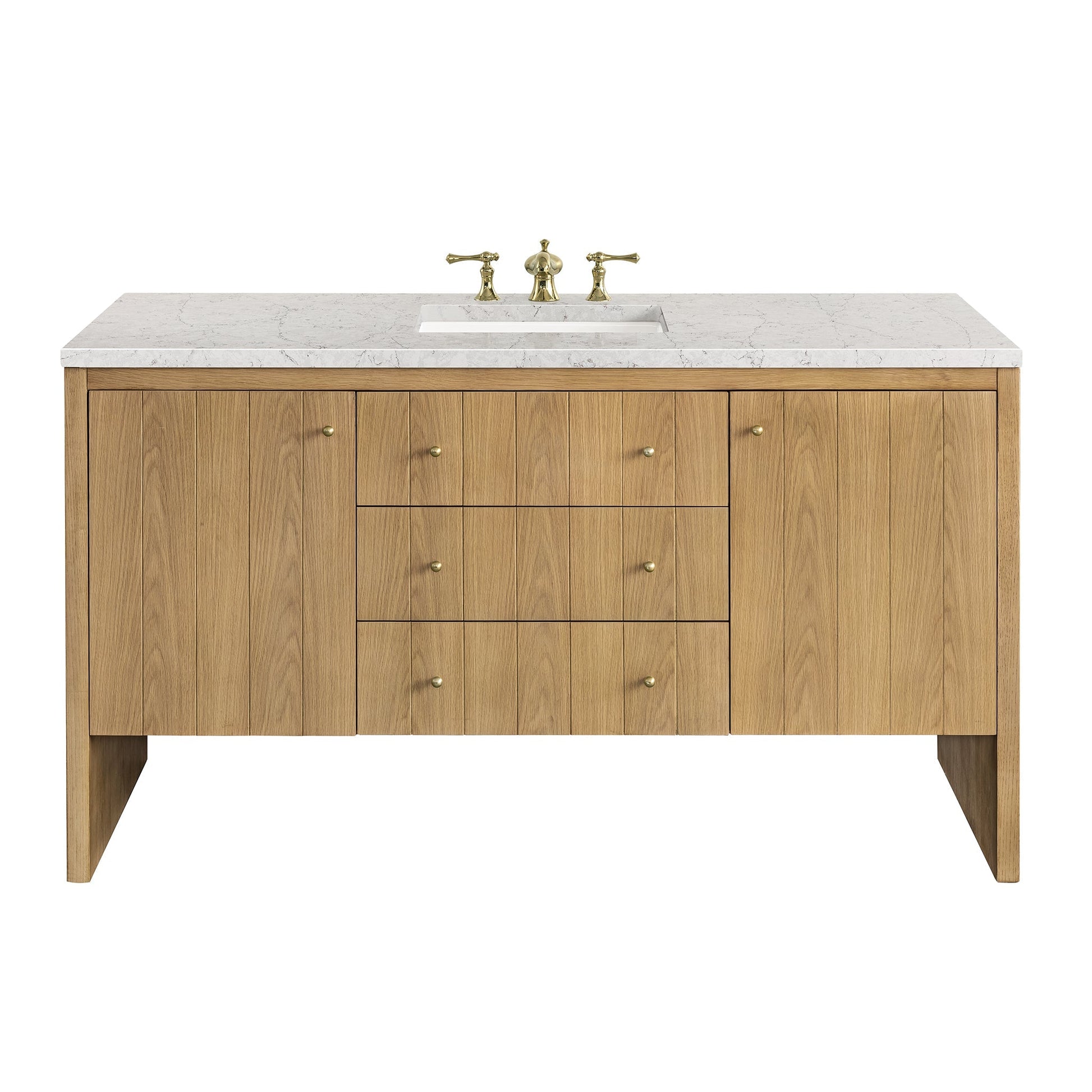 James Martin Vanities Hudson 60" Light Natural Oak Single Vanity With 3cm Eternal Jasmine Pearl Top