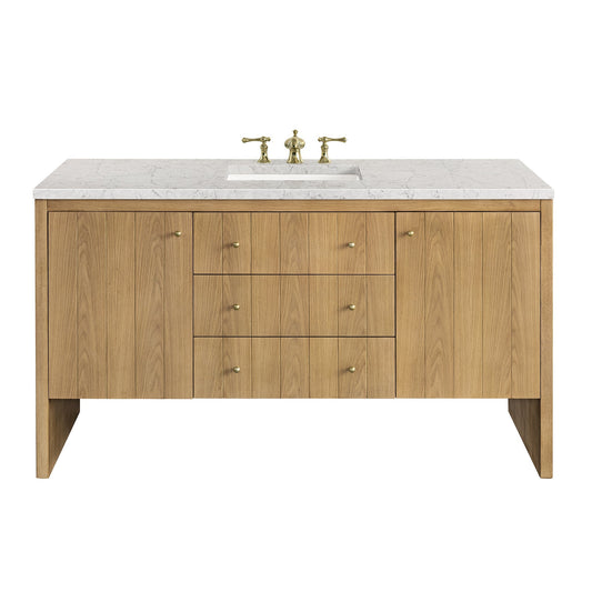 James Martin Vanities Hudson 60" Light Natural Oak Single Vanity With 3cm Eternal Jasmine Pearl Top