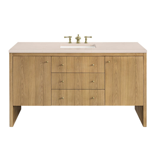 James Martin Vanities Hudson 60" Light Natural Oak Single Vanity With 3cm Eternal Marfil Top