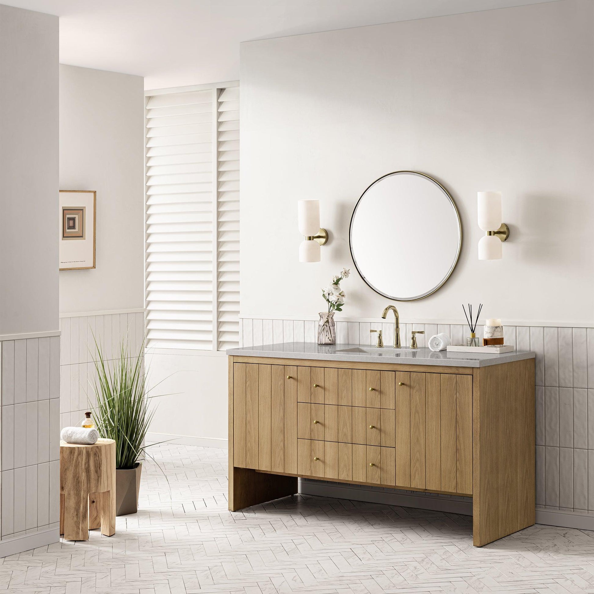 James Martin Vanities Hudson 60" Light Natural Oak Single Vanity With 3cm Eternal Serena Top