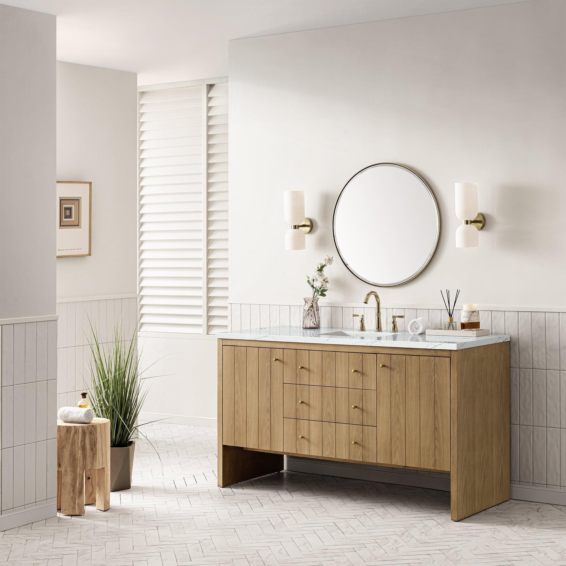 James Martin Vanities Hudson 60" Light Natural Oak Single Vanity With 3cm Ethereal Noctis Top