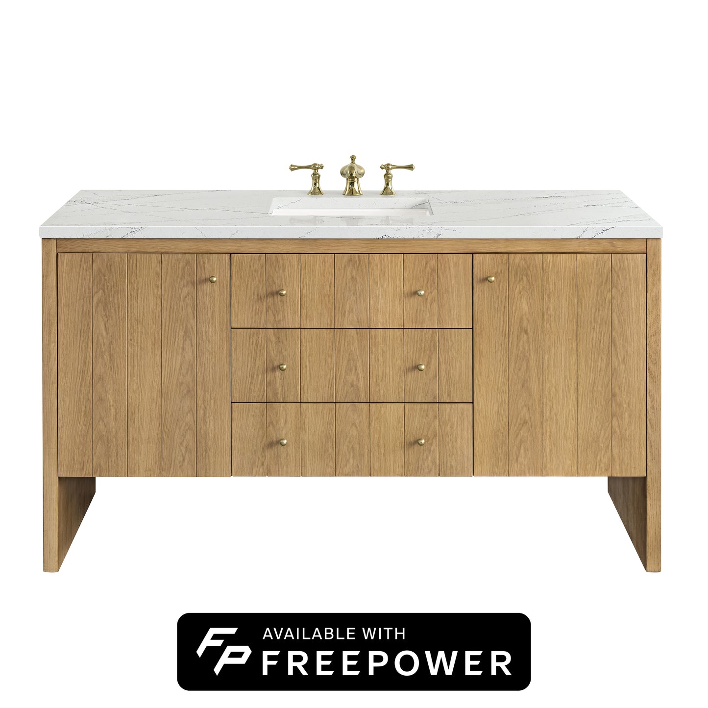 James Martin Vanities Hudson 60" Light Natural Oak Single Vanity With 3cm Ethereal Noctis Top With FreePower Wireless Charger