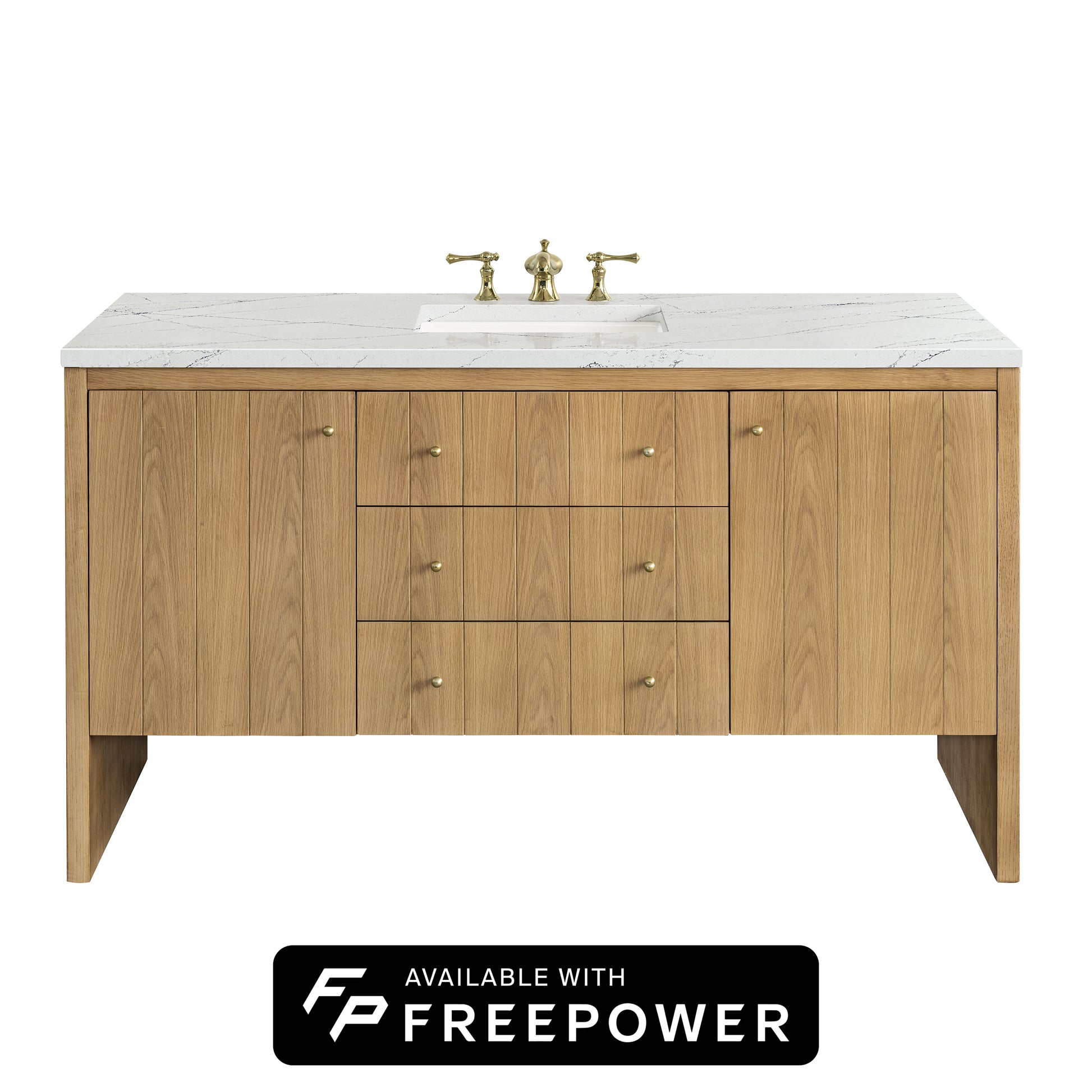 James Martin Vanities Hudson 60" Light Natural Oak Single Vanity With 3cm Ethereal Noctis Top With FreePower Wireless Charger