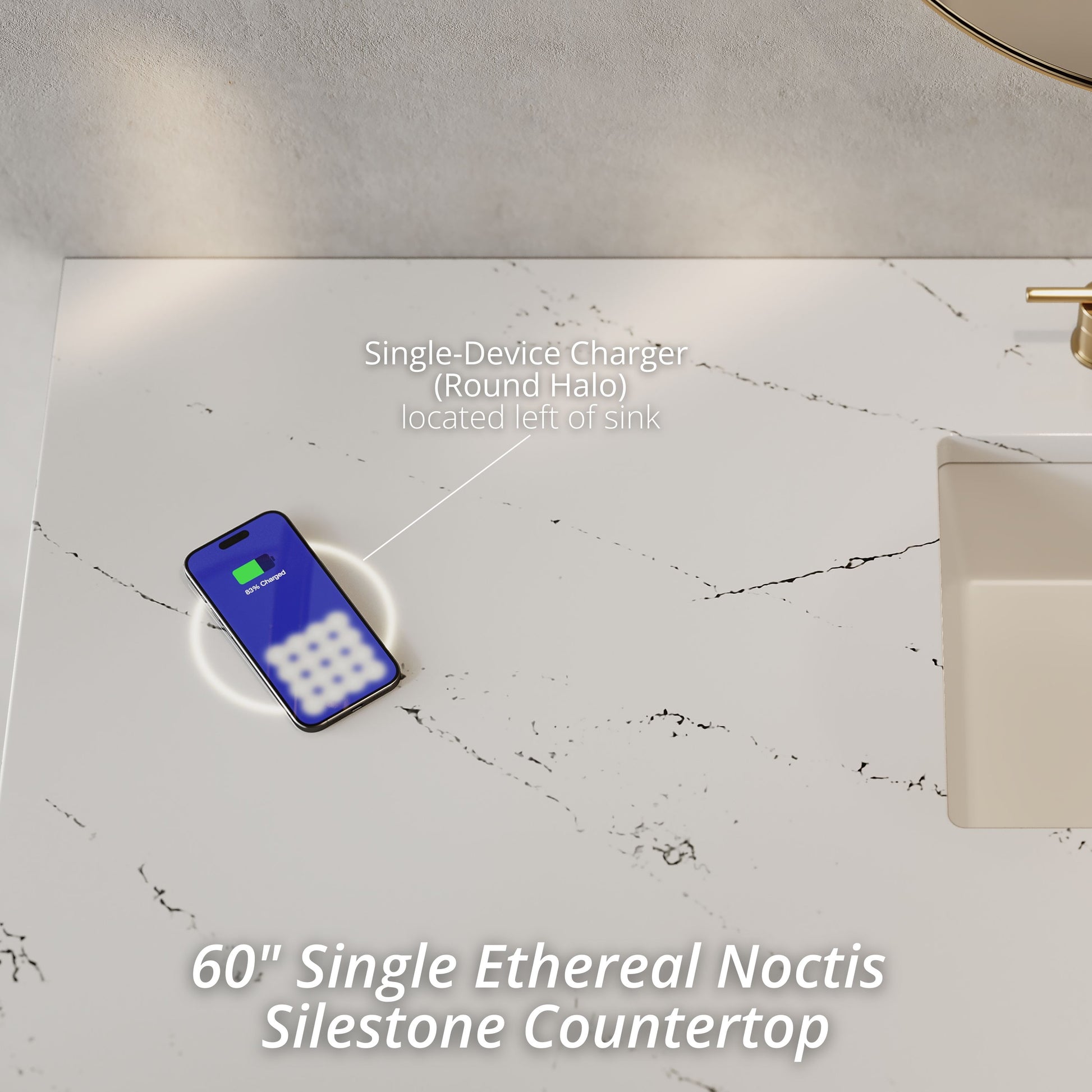 James Martin Vanities Hudson 60" Light Natural Oak Single Vanity With 3cm Ethereal Noctis Top With FreePower Wireless Charger