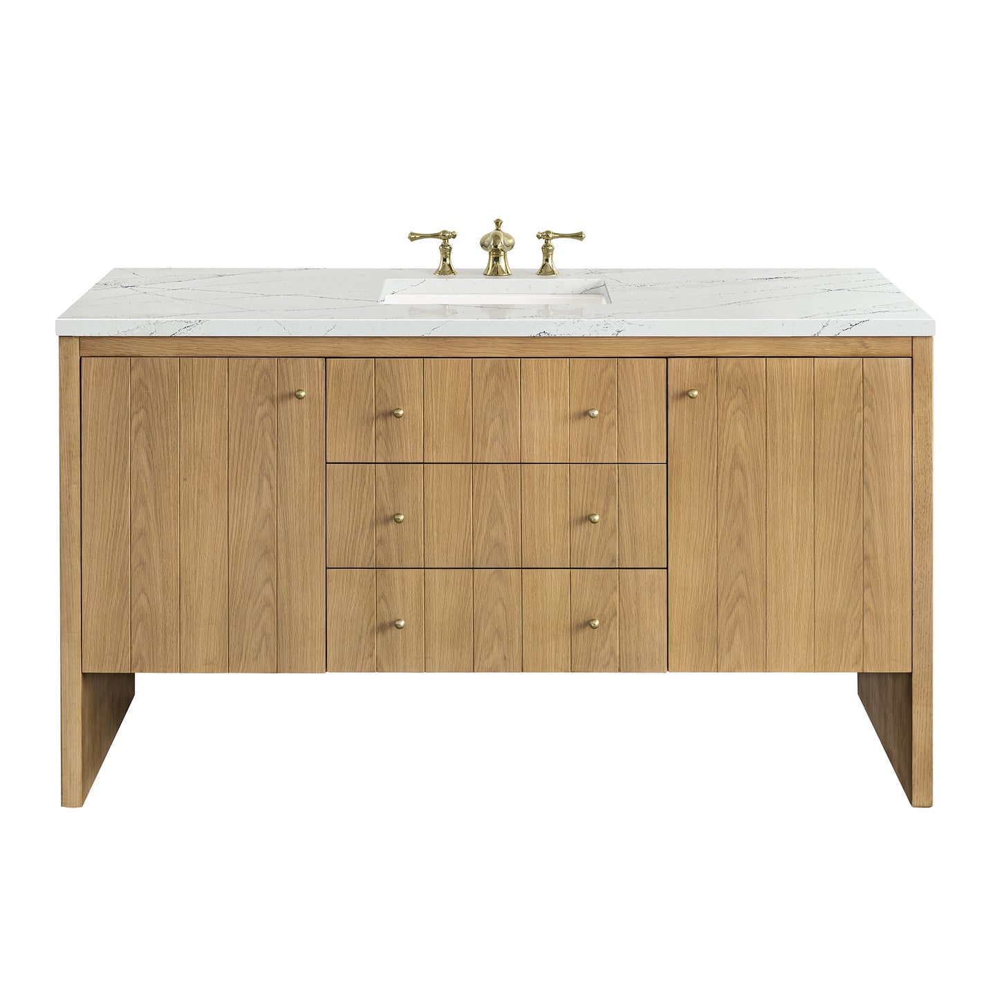 James Martin Vanities Hudson 60" Light Natural Oak Single Vanity With 3cm Ethereal Noctis Top With FreePower Wireless Charger