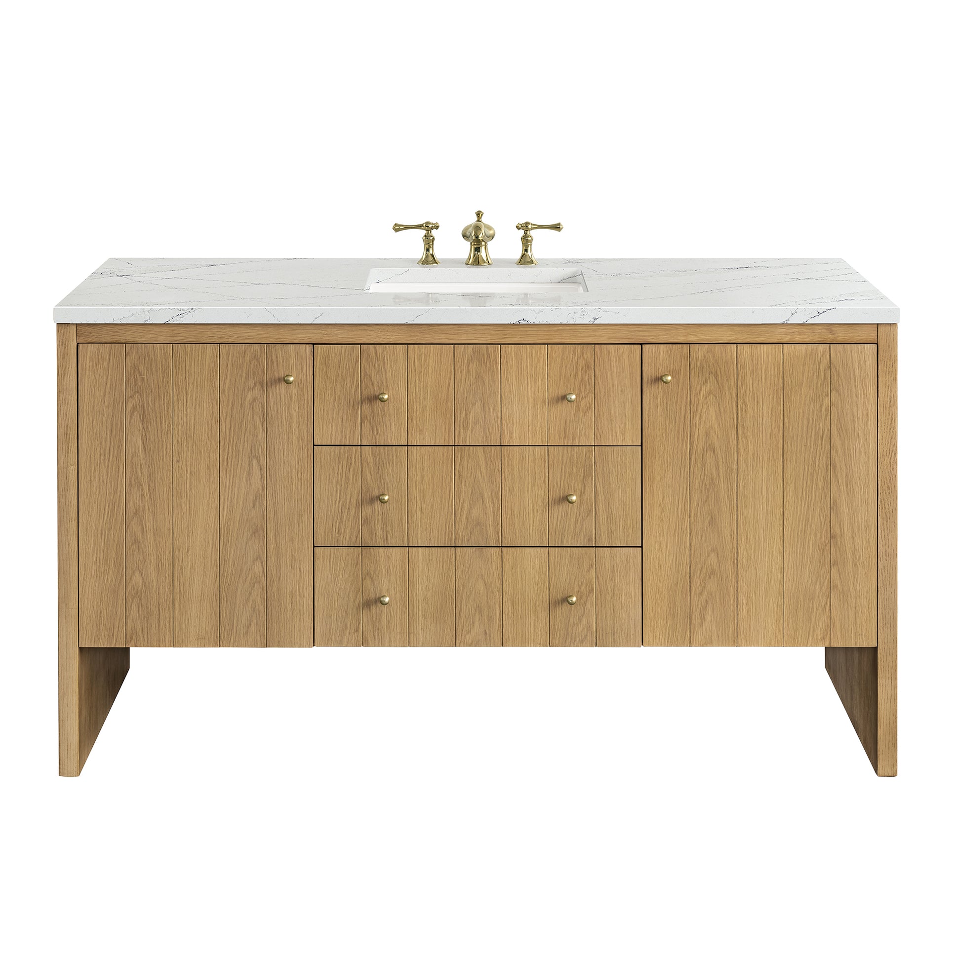 James Martin Vanities Hudson 60" Light Natural Oak Single Vanity With 3cm Ethereal Noctis Top With FreePower Wireless Charger