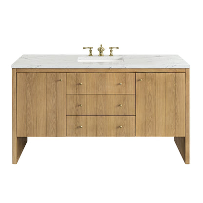 James Martin Vanities Hudson 60" Light Natural Oak Single Vanity With 3cm Ethereal Noctis Top With FreePower Wireless Charger