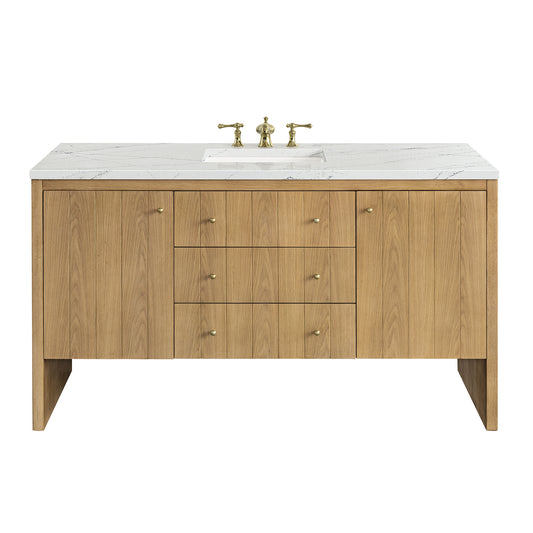 James Martin Vanities Hudson 60" Light Natural Oak Single Vanity With 3cm Ethereal Noctis Top With FreePower Wireless Charger