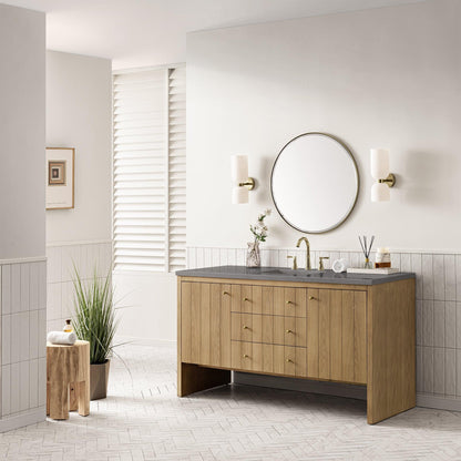 James Martin Vanities Hudson 60" Light Natural Oak Single Vanity With 3cm Grey Expo Top