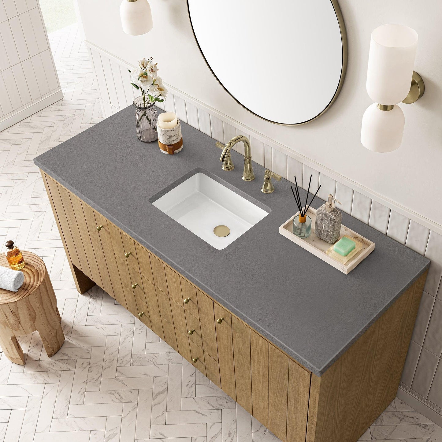 James Martin Vanities Hudson 60" Light Natural Oak Single Vanity With 3cm Grey Expo Top