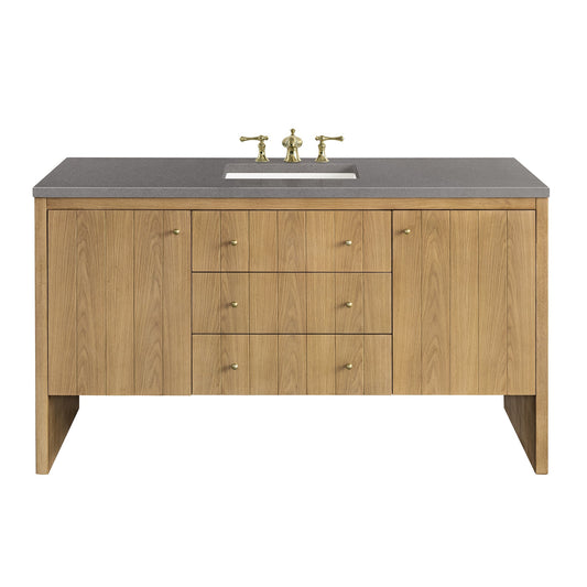 James Martin Vanities Hudson 60" Light Natural Oak Single Vanity With 3cm Grey Expo Top