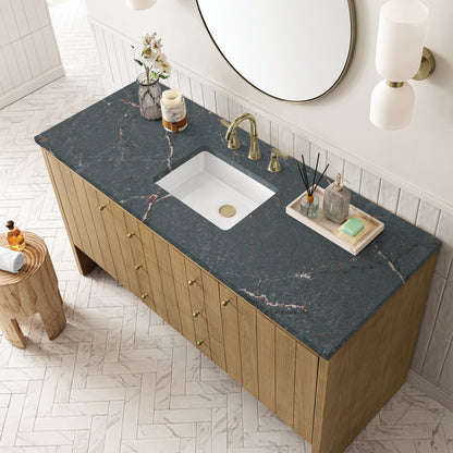 James Martin Vanities Hudson 60" Light Natural Oak Single Vanity With 3cm Parisien Bleu Top With FreePower Wireless Charger