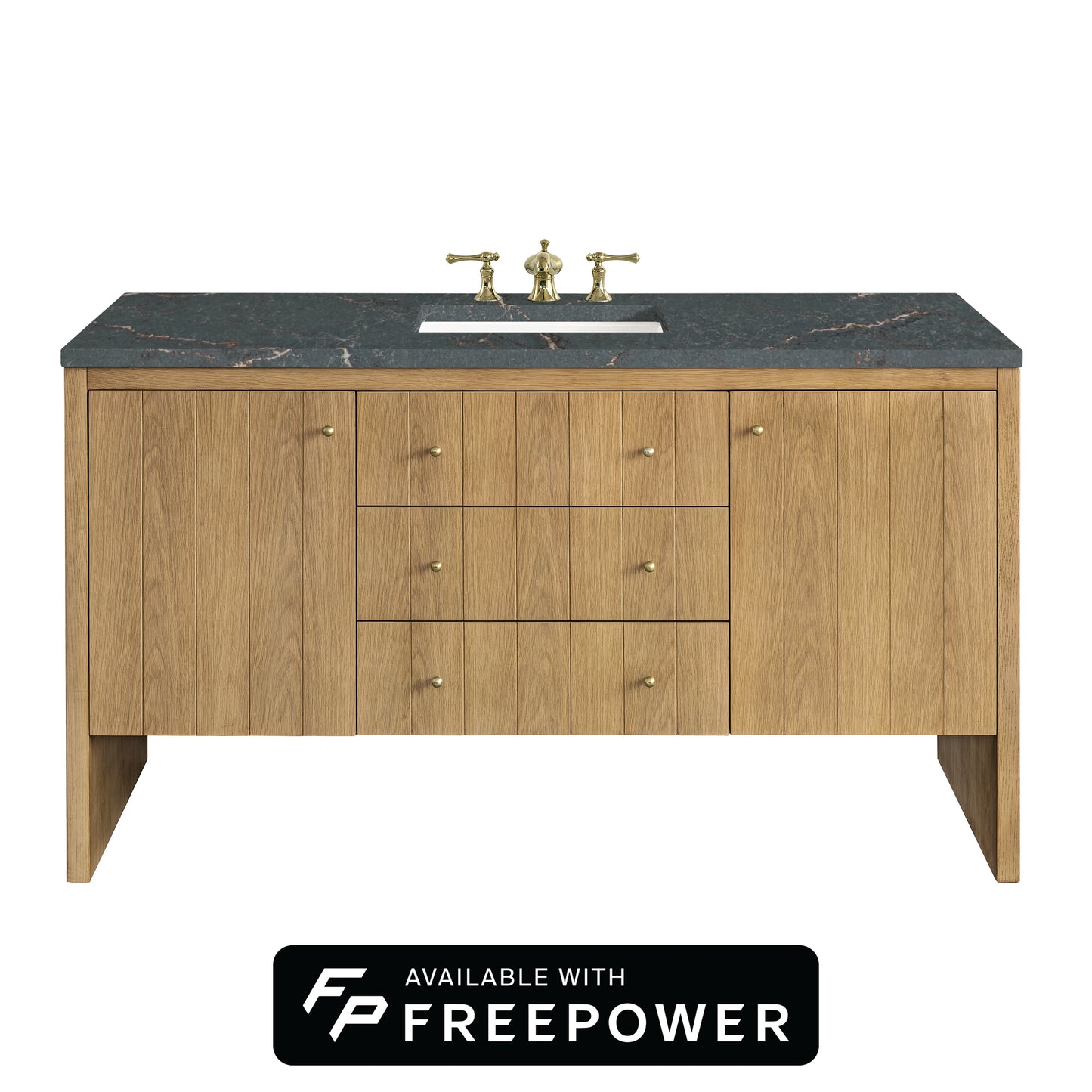James Martin Vanities Hudson 60" Light Natural Oak Single Vanity With 3cm Parisien Bleu Top With FreePower Wireless Charger