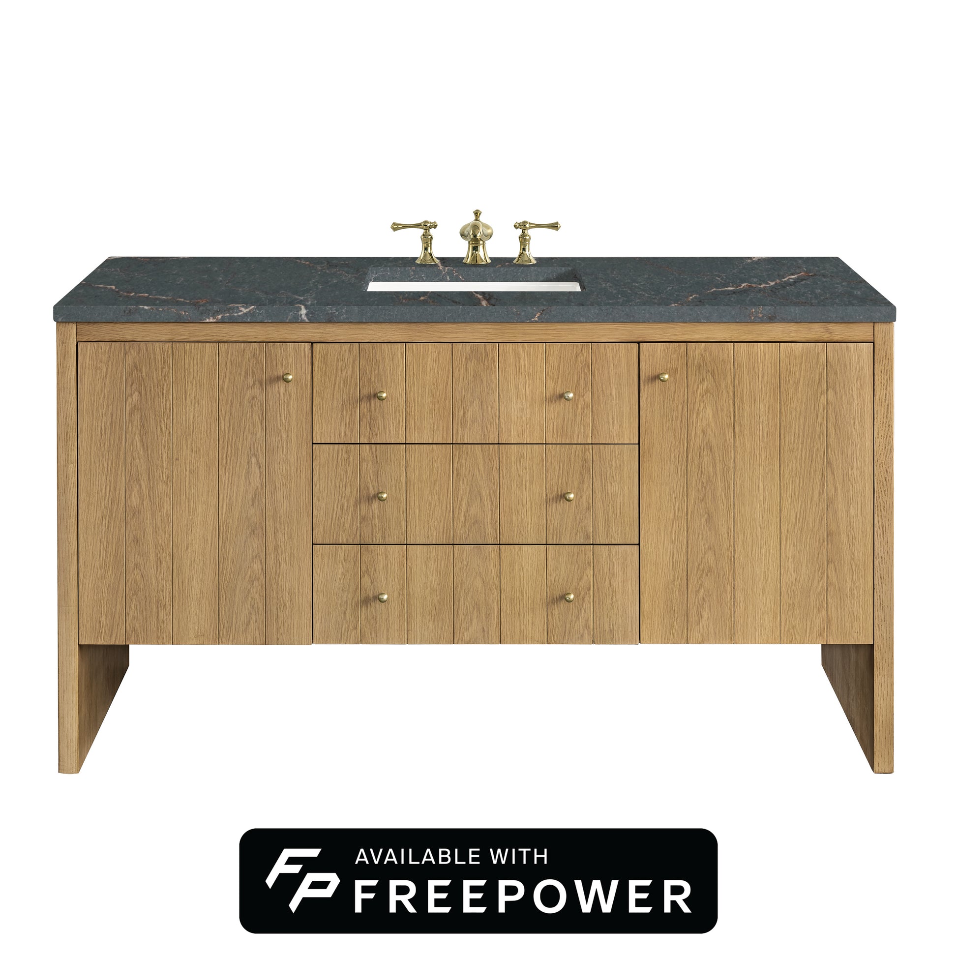 James Martin Vanities Hudson 60" Light Natural Oak Single Vanity With 3cm Parisien Bleu Top With FreePower Wireless Charger