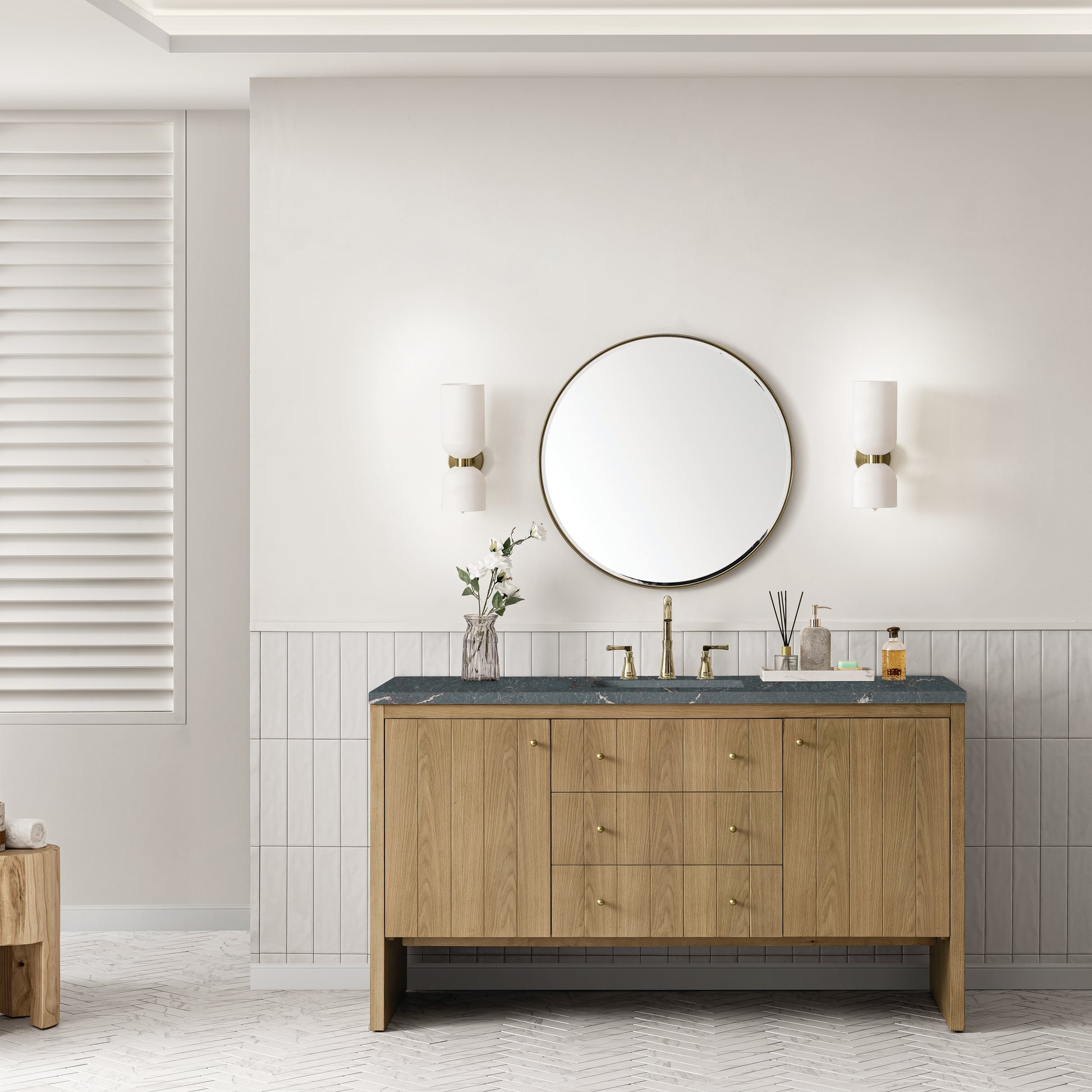 James Martin Vanities Hudson 60" Light Natural Oak Single Vanity With 3cm Parisien Bleu Top With FreePower Wireless Charger