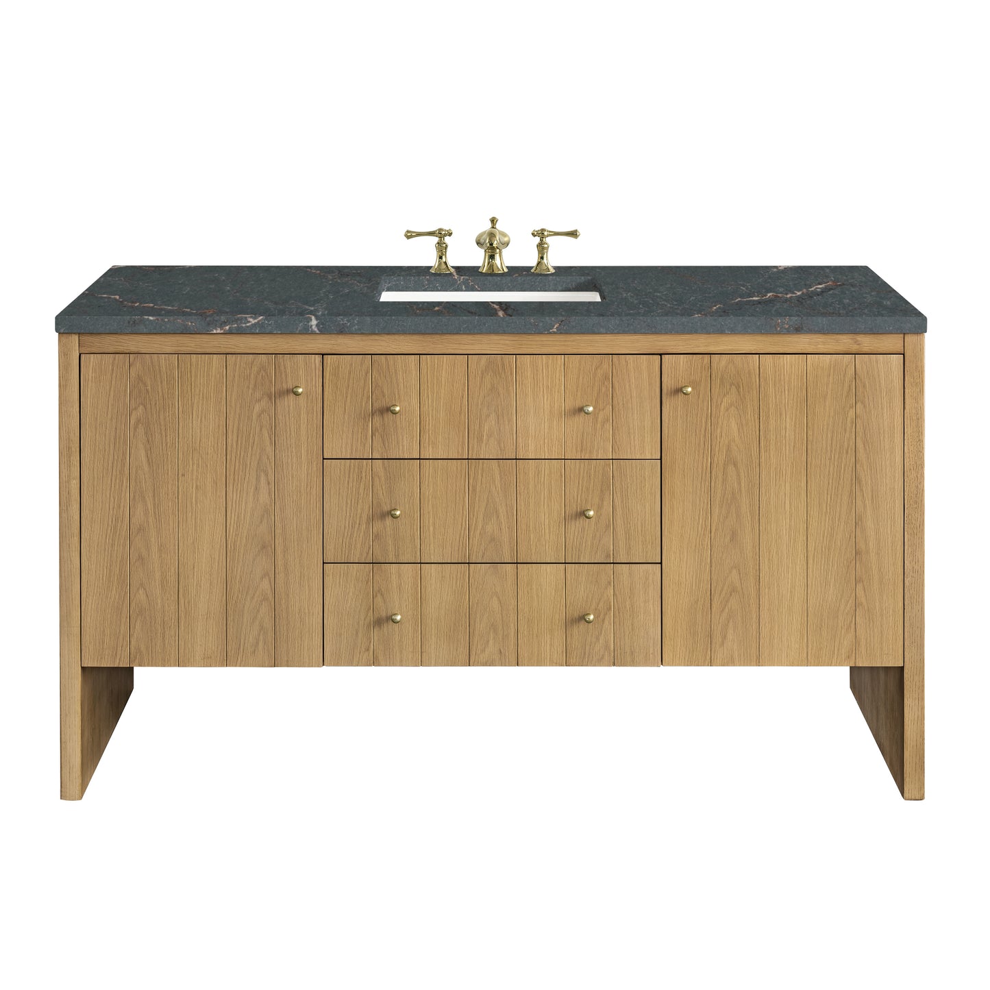 James Martin Vanities Hudson 60" Light Natural Oak Single Vanity With 3cm Parisien Bleu Top With FreePower Wireless Charger