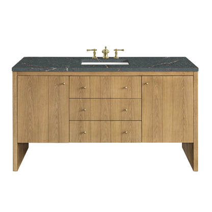 James Martin Vanities Hudson 60" Light Natural Oak Single Vanity With 3cm Parisien Bleu Top With FreePower Wireless Charger