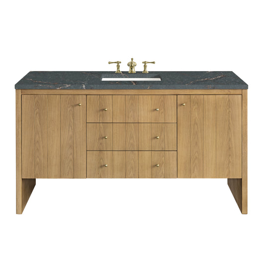 James Martin Vanities Hudson 60" Light Natural Oak Single Vanity With 3cm Parisien Bleu Top With FreePower Wireless Charger