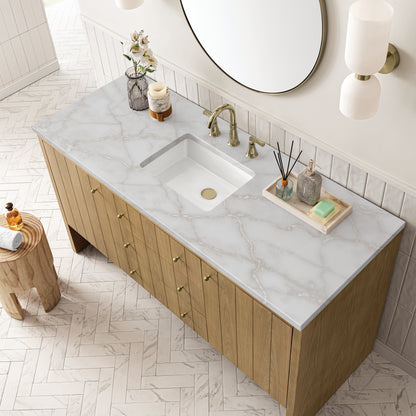 James Martin Vanities Hudson 60" Light Natural Oak Single Vanity With 3cm Victorian Silver Top With FreePower Wireless Charger