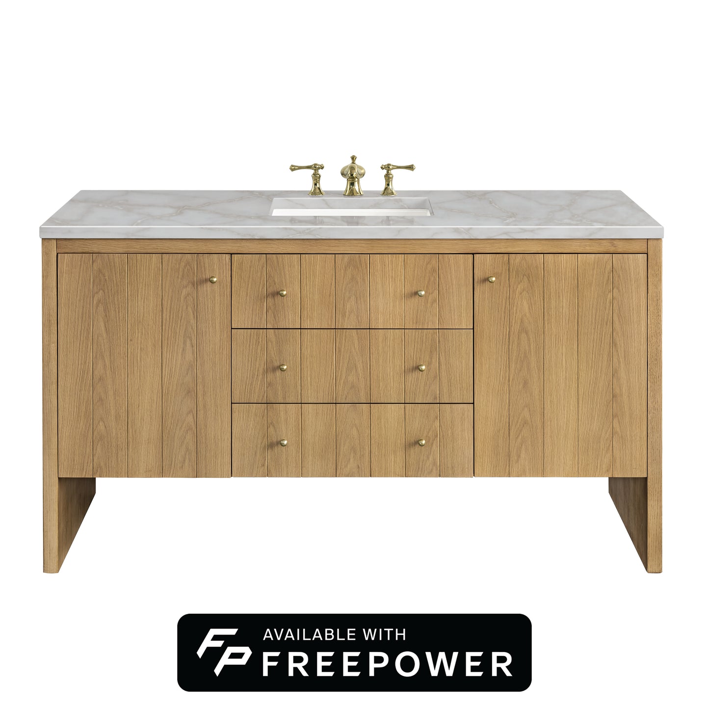 James Martin Vanities Hudson 60" Light Natural Oak Single Vanity With 3cm Victorian Silver Top With FreePower Wireless Charger
