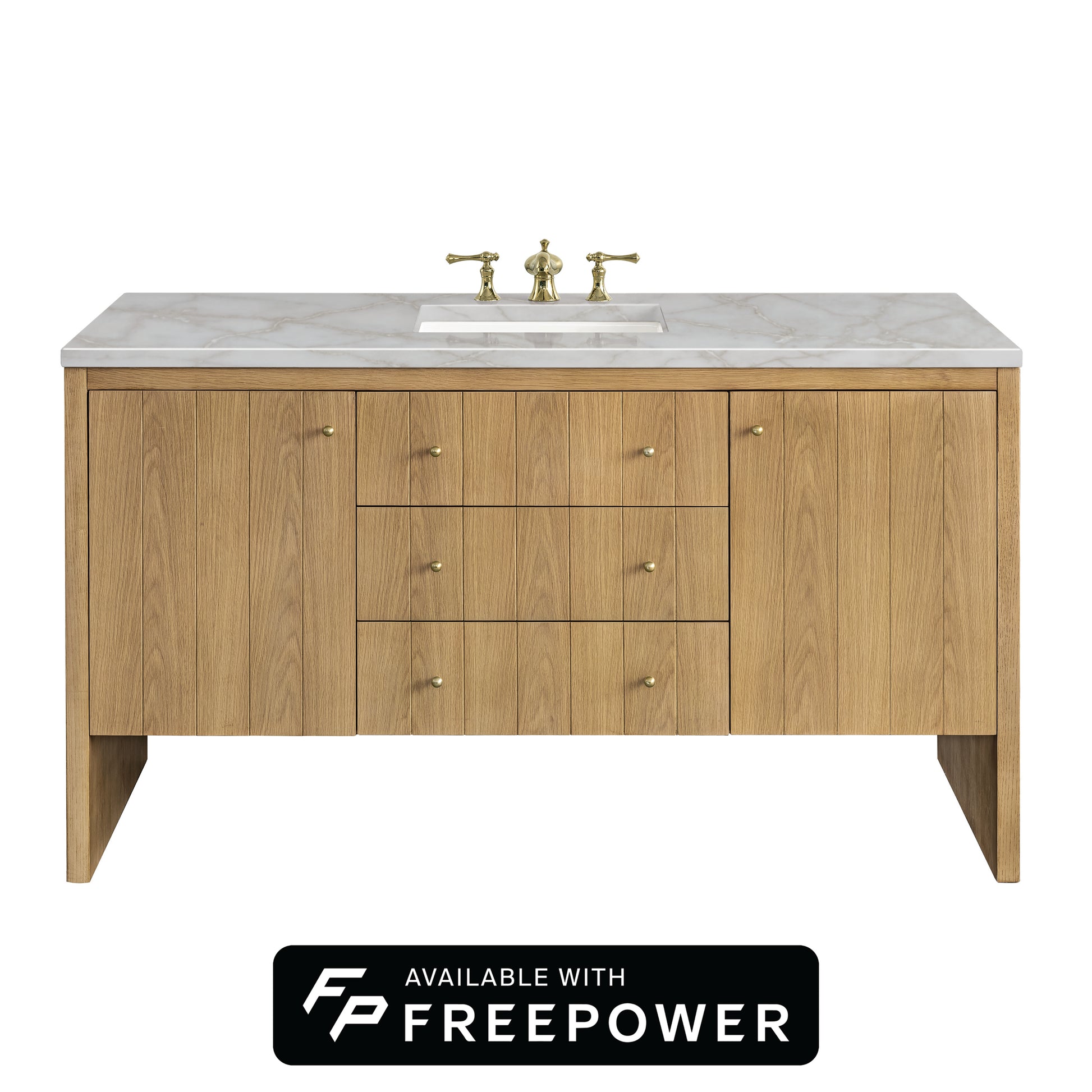 James Martin Vanities Hudson 60" Light Natural Oak Single Vanity With 3cm Victorian Silver Top With FreePower Wireless Charger