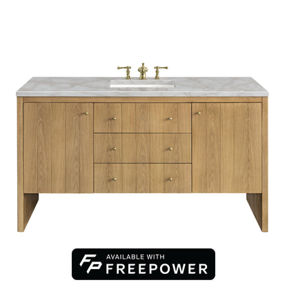 James Martin Vanities Hudson 60" Light Natural Oak Single Vanity With 3cm Victorian Silver Top With FreePower Wireless Charger