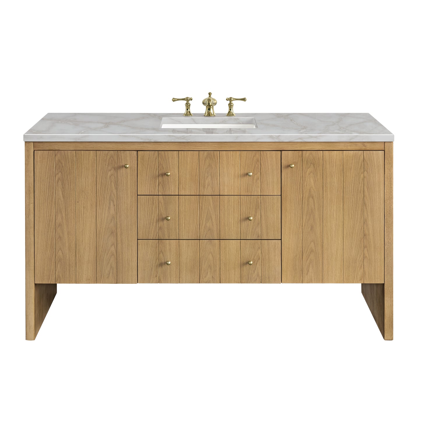 James Martin Vanities Hudson 60" Light Natural Oak Single Vanity With 3cm Victorian Silver Top With FreePower Wireless Charger