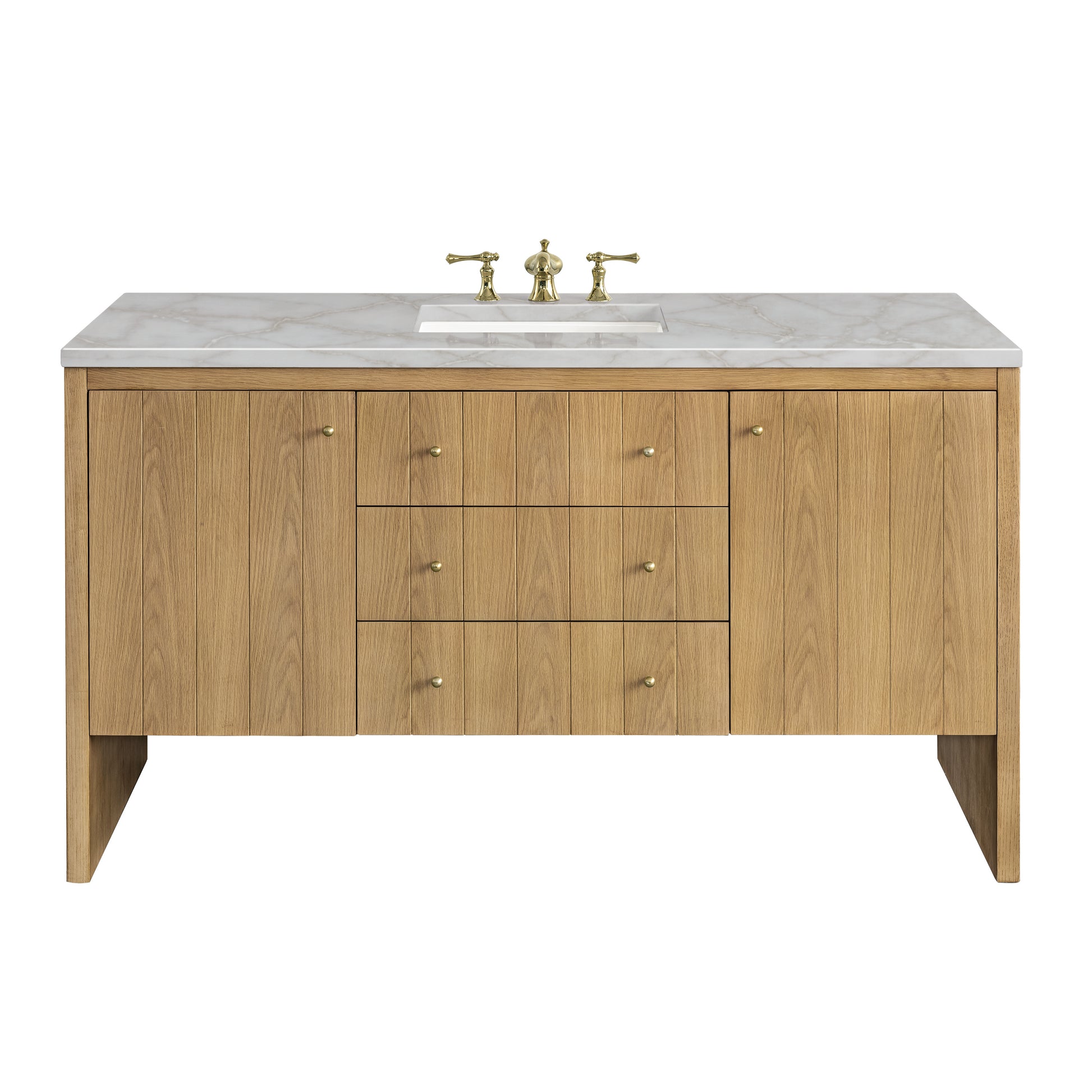 James Martin Vanities Hudson 60" Light Natural Oak Single Vanity With 3cm Victorian Silver Top With FreePower Wireless Charger