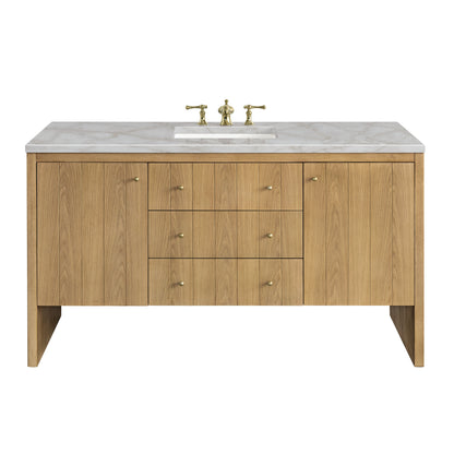 James Martin Vanities Hudson 60" Light Natural Oak Single Vanity With 3cm Victorian Silver Top With FreePower Wireless Charger