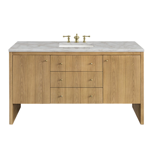 James Martin Vanities Hudson 60" Light Natural Oak Single Vanity With 3cm Victorian Silver Top With FreePower Wireless Charger
