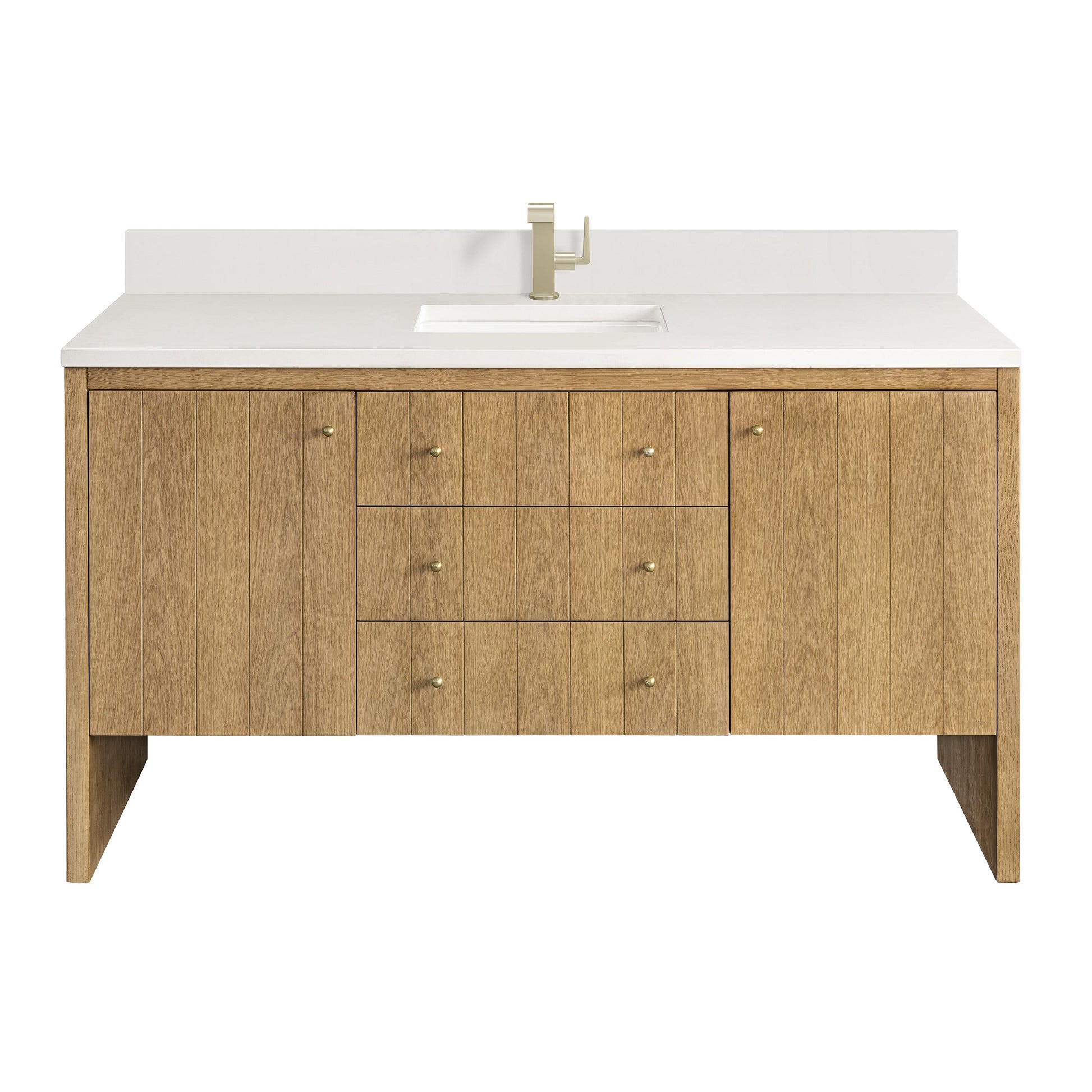 James Martin Vanities Hudson 60" Light Natural Oak Single Vanity With Single Hole 3 cm White Zeus Top & Backsplash