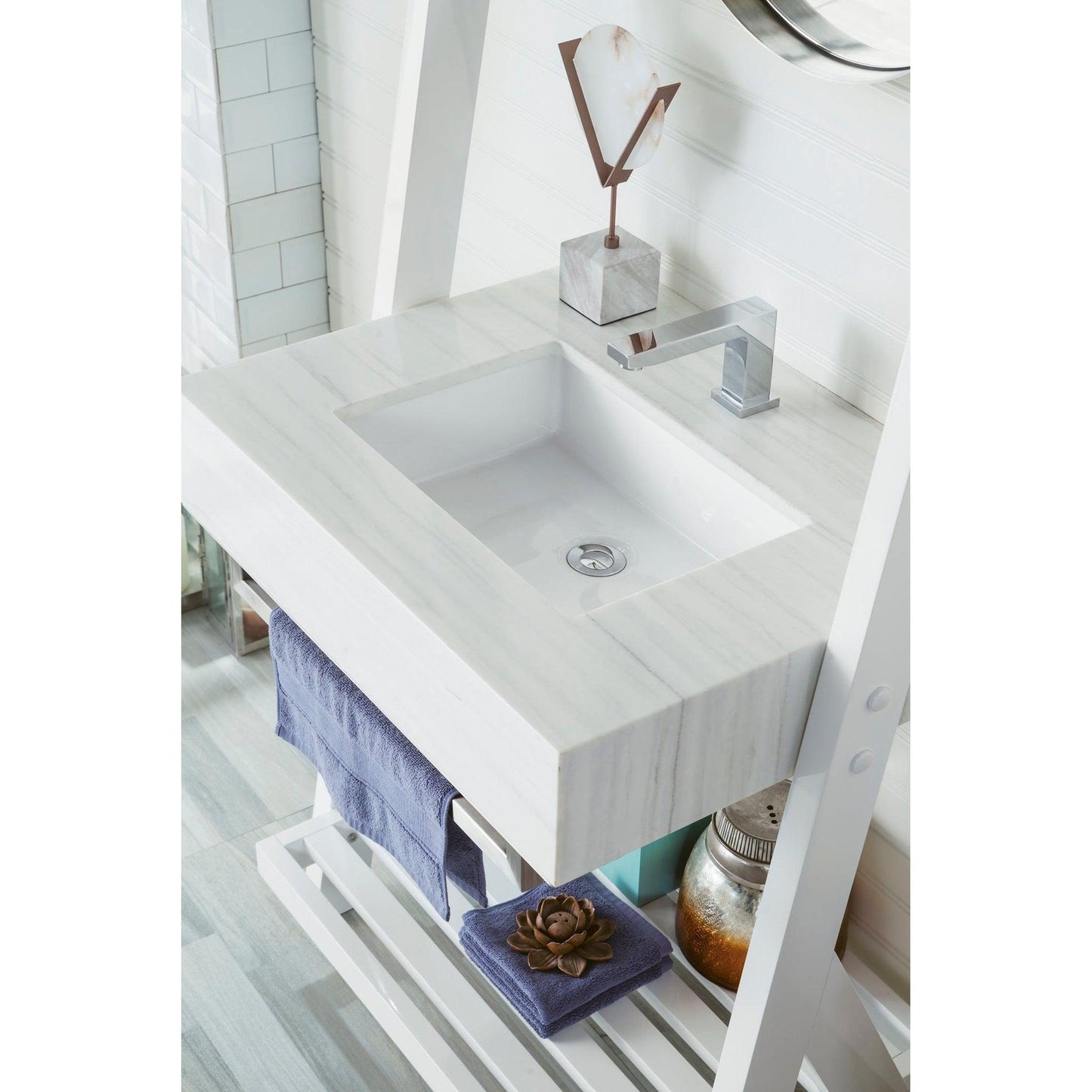 James Martin Vanities Lakeside 30" Glossy White Single Vanity With Arctic Fall Solid Surface Top