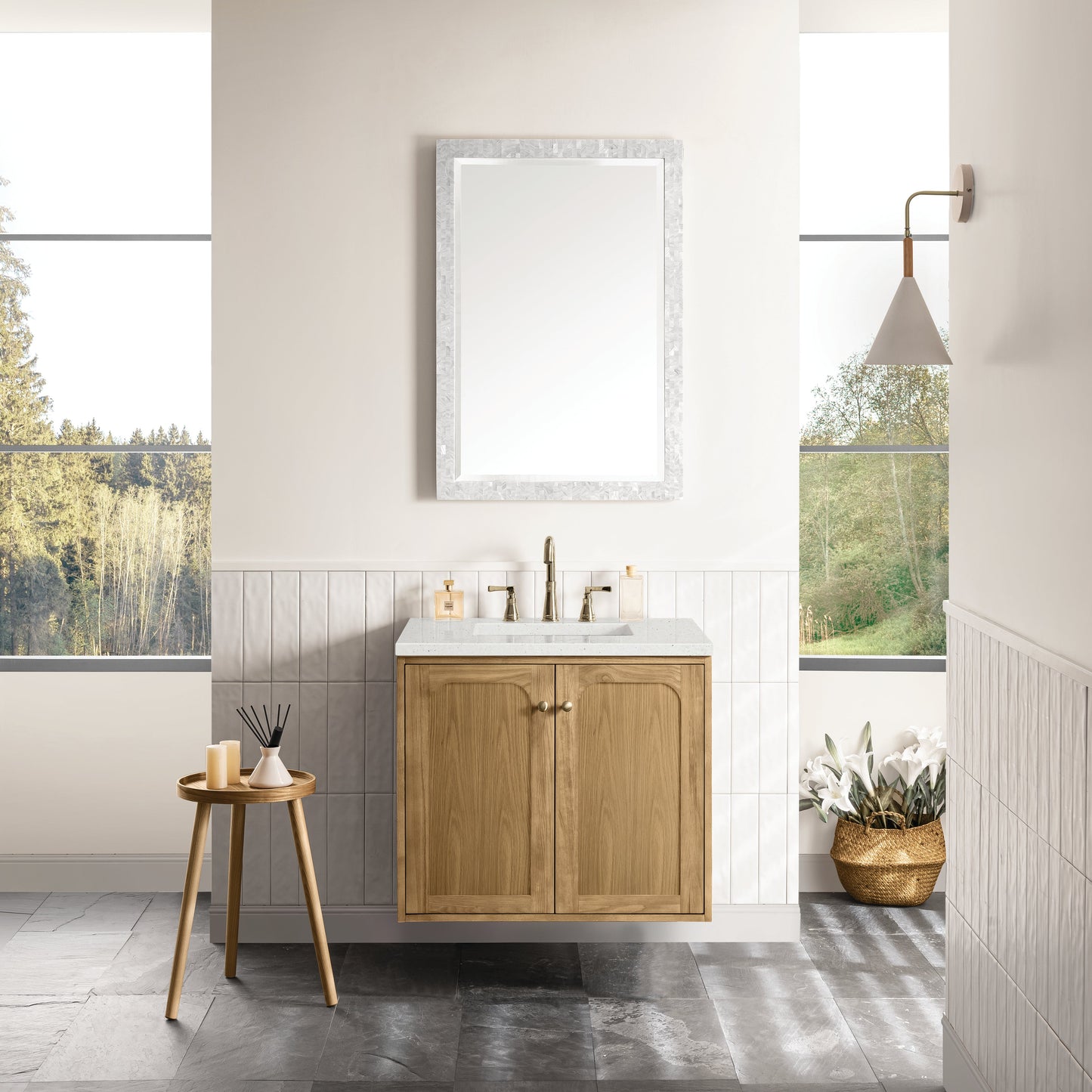 James Martin Vanities Laurent 30" Light Natural Oak Single Vanity With 3 cm Lime Delight Top