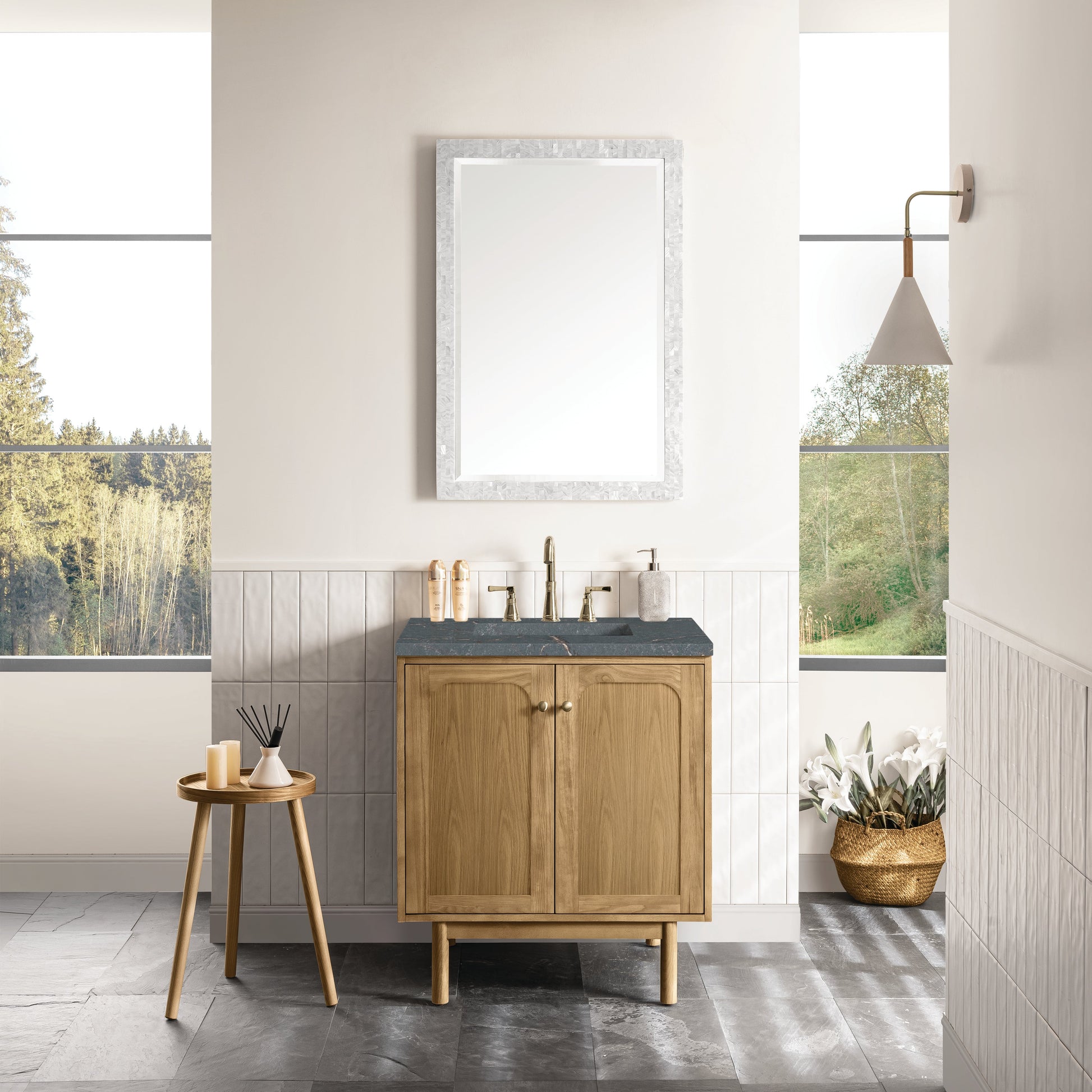 James Martin Vanities Laurent 30" Light Natural Oak Single Vanity With 3 cm Parisien Bleu Top