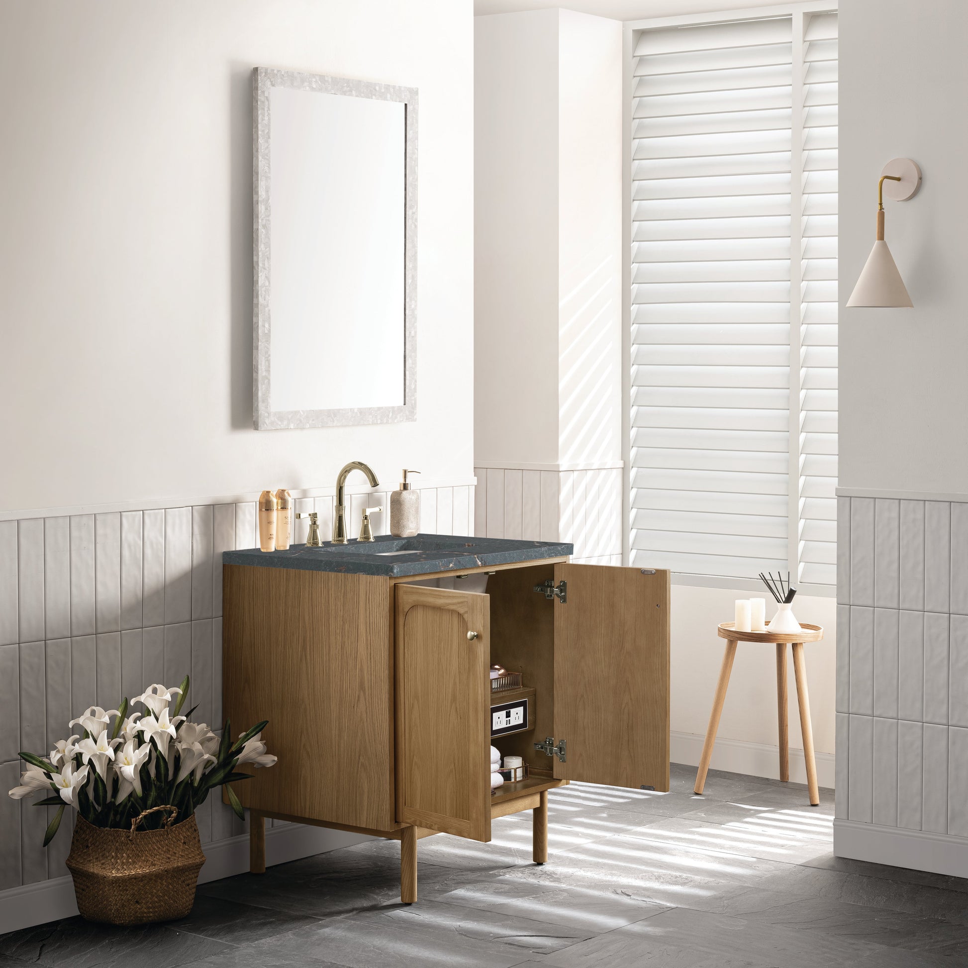 James Martin Vanities Laurent 30" Light Natural Oak Single Vanity With 3 cm Parisien Bleu Top