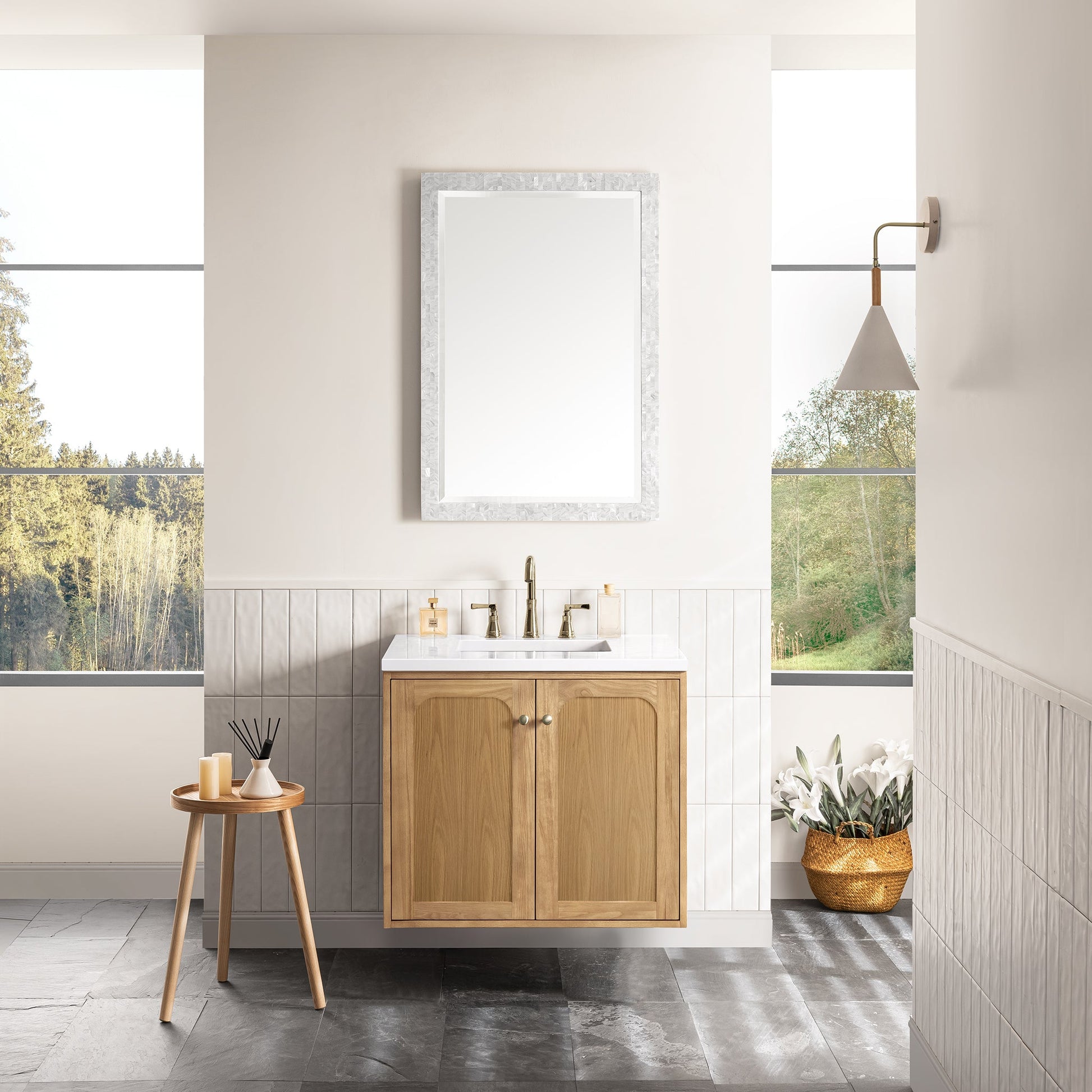 James Martin Vanities Laurent 30" Light Natural Oak Single Vanity With 3 cm White Zeus Top