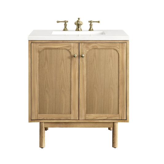 James Martin Vanities Laurent 30" Light Natural Oak Single Vanity With 3 cm White Zeus Top