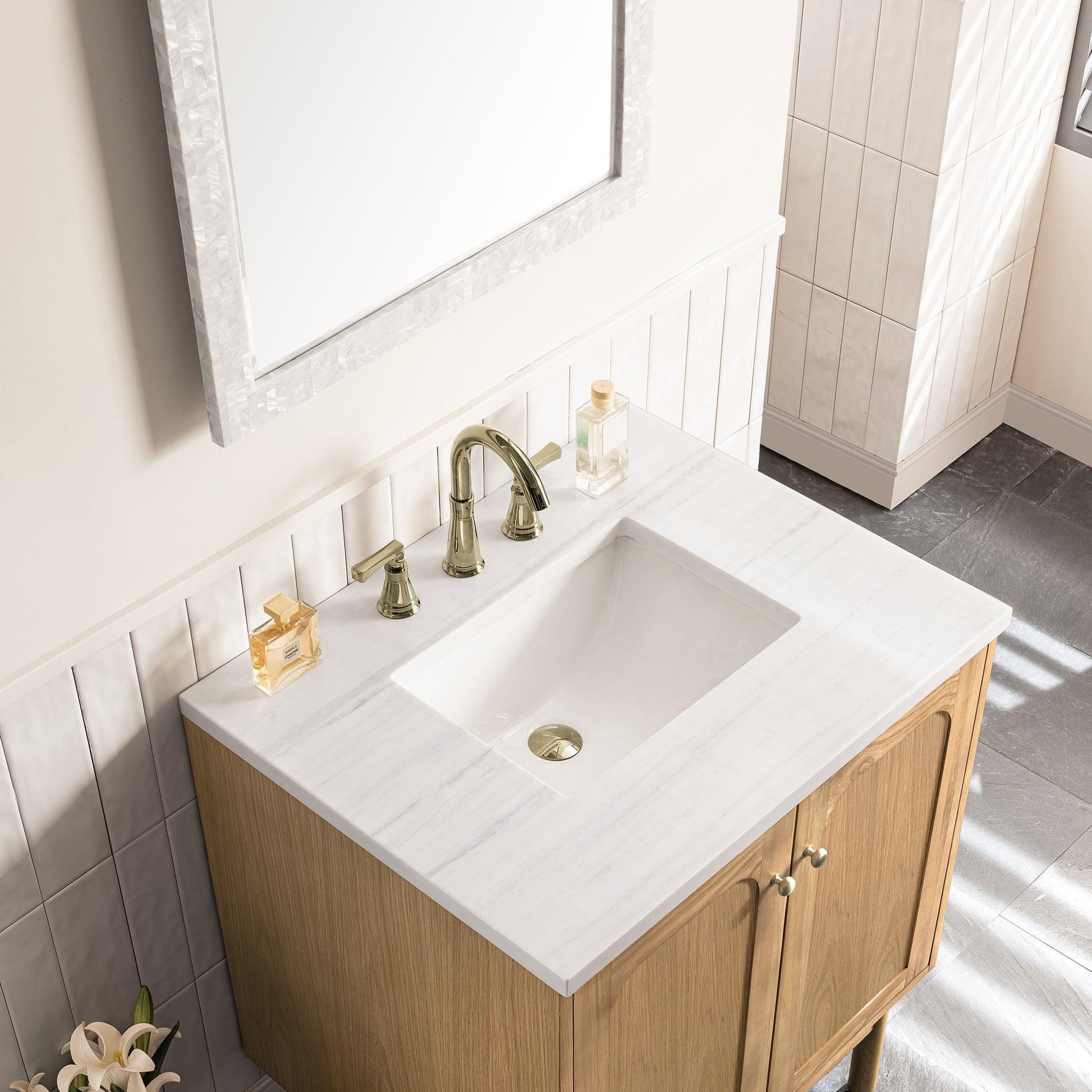 James Martin Vanities Laurent 30" Light Natural Oak Single Vanity With 3cm Arctic Fall Top