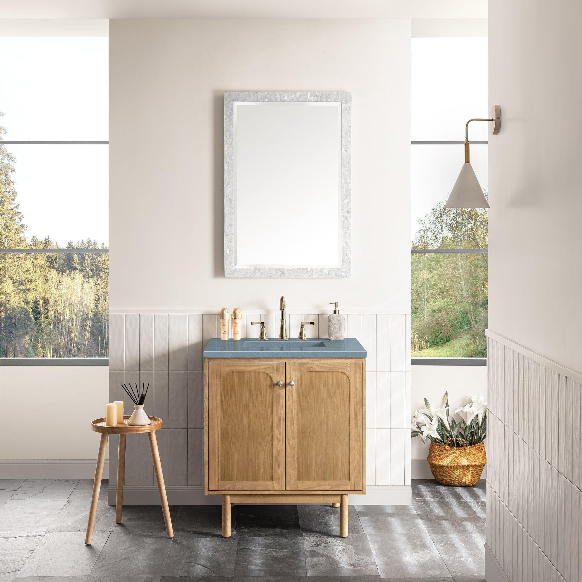 James Martin Vanities Laurent 30" Light Natural Oak Single Vanity With 3cm Cala Blue Top