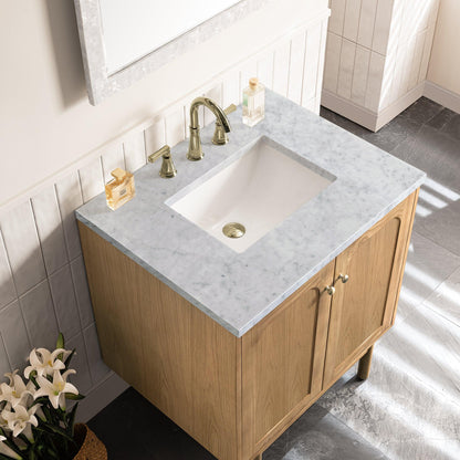 James Martin Vanities Laurent 30" Light Natural Oak Single Vanity With 3cm Carrara Marble Top