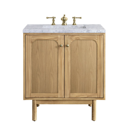 James Martin Vanities Laurent 30" Light Natural Oak Single Vanity With 3cm Carrara Marble Top