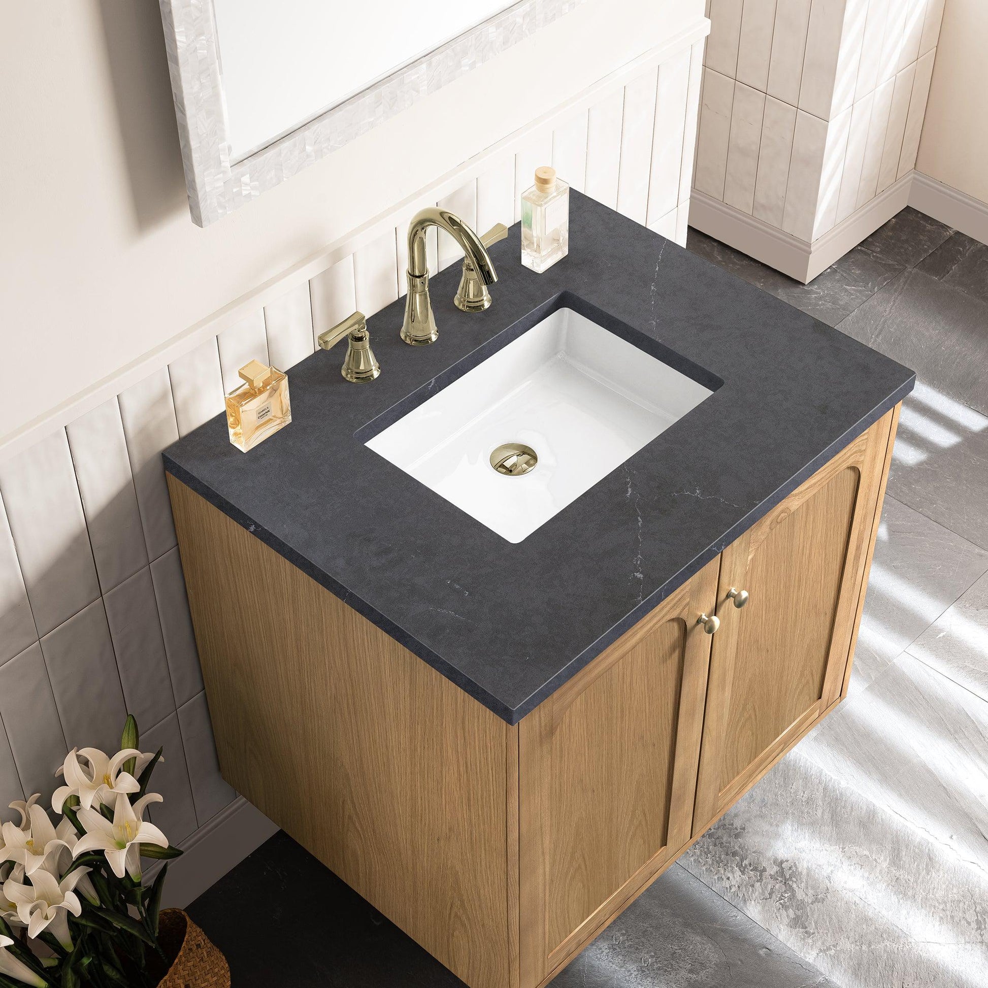 James Martin Vanities Laurent 30" Light Natural Oak Single Vanity With 3cm Charcoal Soapstone Top