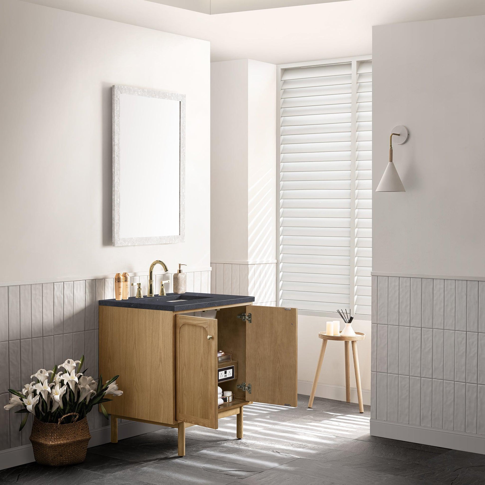 James Martin Vanities Laurent 30" Light Natural Oak Single Vanity With 3cm Charcoal Soapstone Top