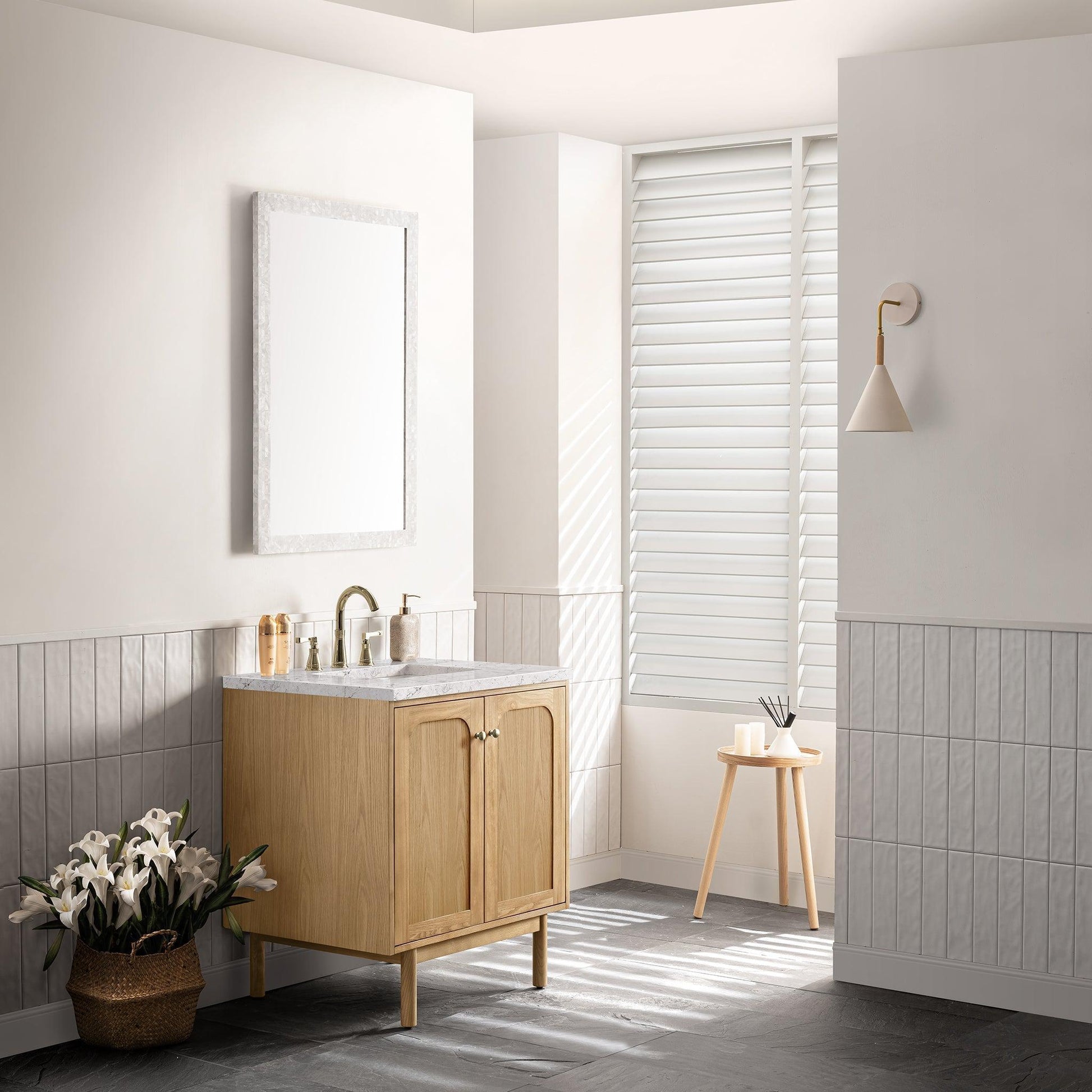 James Martin Vanities Laurent 30" Light Natural Oak Single Vanity With 3cm Eternal Marfil Top