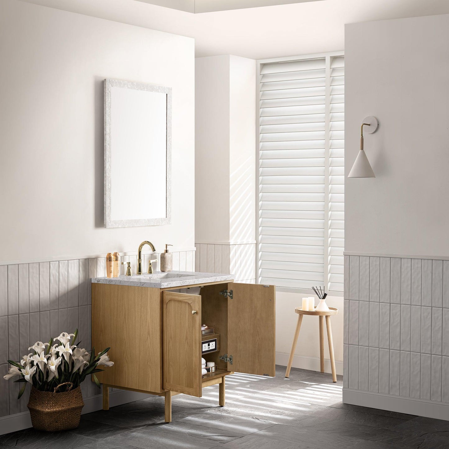 James Martin Vanities Laurent 30" Light Natural Oak Single Vanity With 3cm Eternal Marfil Top