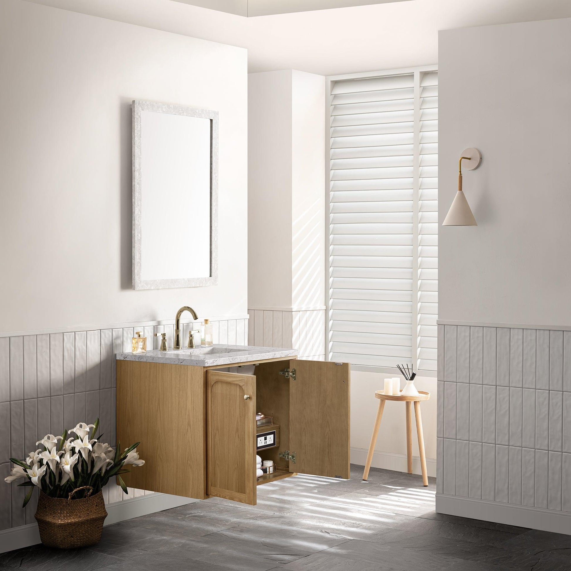 James Martin Vanities Laurent 30" Light Natural Oak Single Vanity With 3cm Eternal Marfil Top