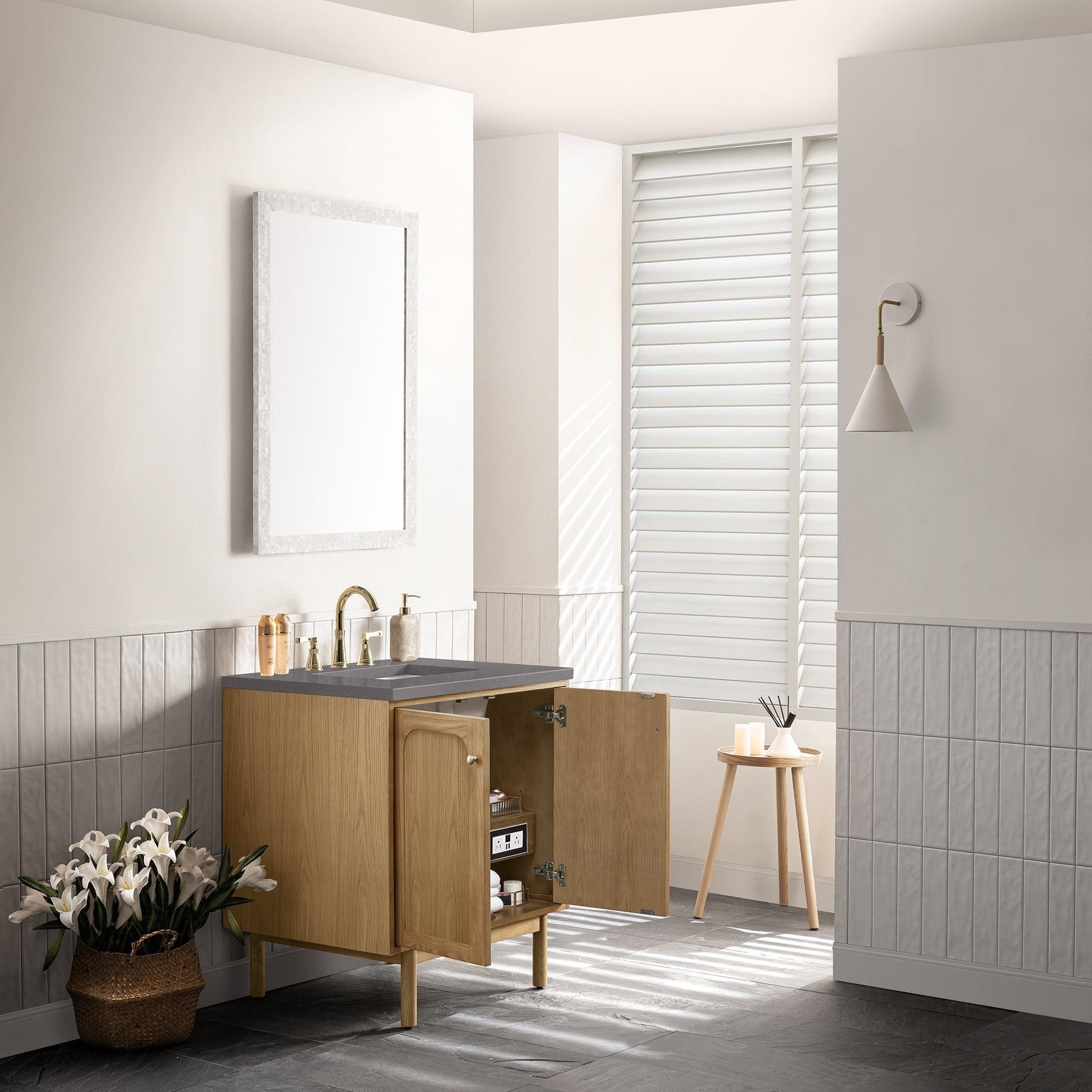 James Martin Vanities Laurent 30" Light Natural Oak Single Vanity With 3cm Grey Expo Top