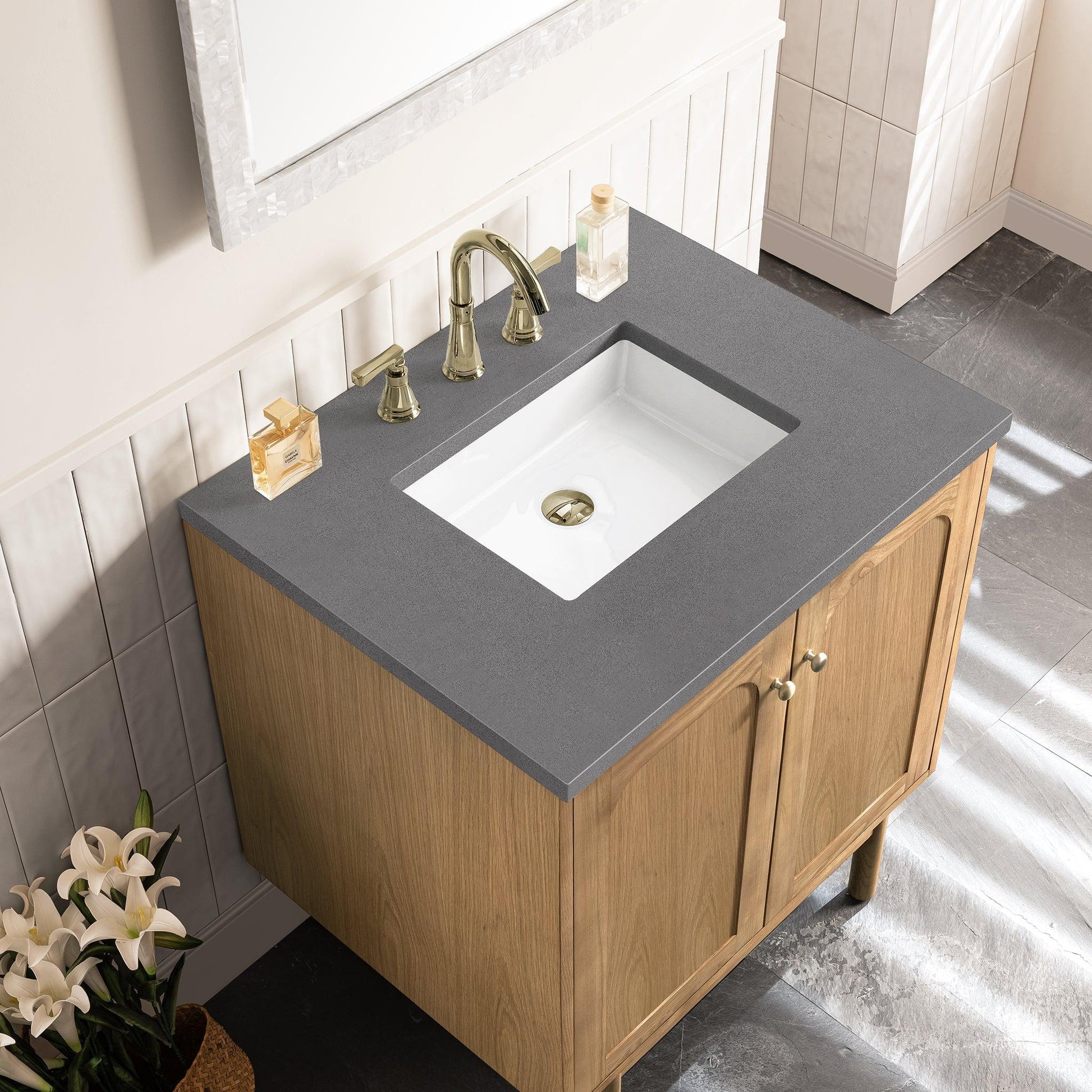 James Martin Vanities Laurent 30" Light Natural Oak Single Vanity With 3cm Grey Expo Top